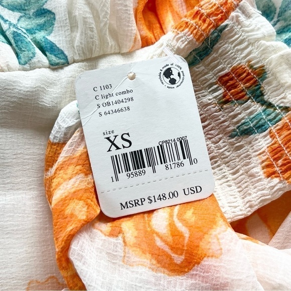 NWT FREE PEOPLE Floral Chiffon Puff Long Sleeve Smock Cuff Lace Up Side Dress XS - Picture 7 of 9